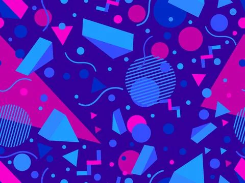 Geometric seamless pattern in 80s memphis style. Colorful multicolored abstra Illustrazione stock