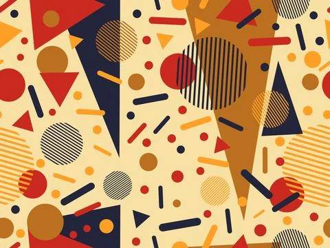 Geometric seamless pattern in 80s memphis style. Colorful background with geo Stock Illustration