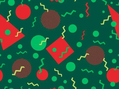 Geometric seamless pattern in 80s memphis style. Colorful background with geo Stock Illustration