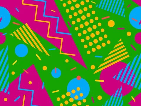 Geometric seamless pattern in 80s memphis style. Colorful background with g.. Stock Illustration