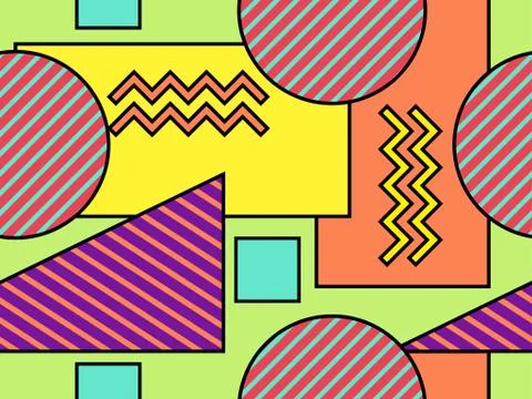 Geometric seamless pattern in 80s style. Bauhaus geometric shape design. Back Stock Illustration