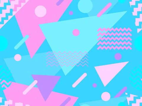 Geometric seamless pattern in 80s style. Background with colorful geometric s Stock Illustration