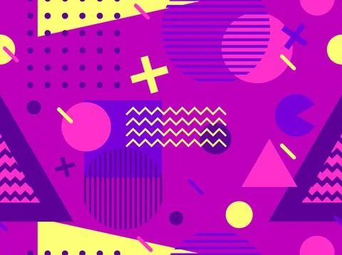 Geometric seamless pattern in 80s style. Background with colorful geometric s Stock Illustration