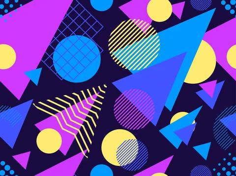 Geometric seamless pattern in 80s style. Background with colorful geometric s Stock Illustration