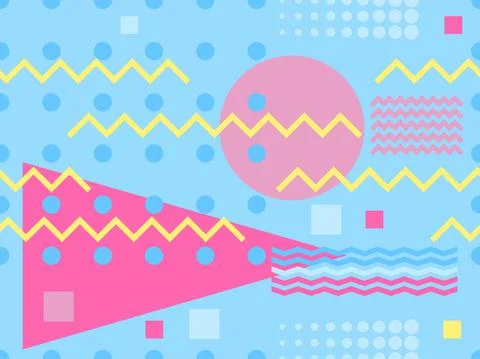Geometric seamless pattern in 80s style. Background with colorful geometric s Stock Illustration