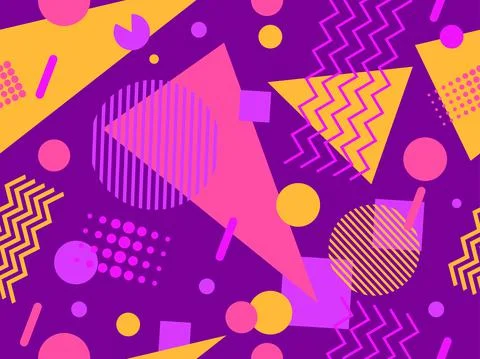 Geometric seamless pattern in 80s style. Background with colorful geometric s Stock Illustration