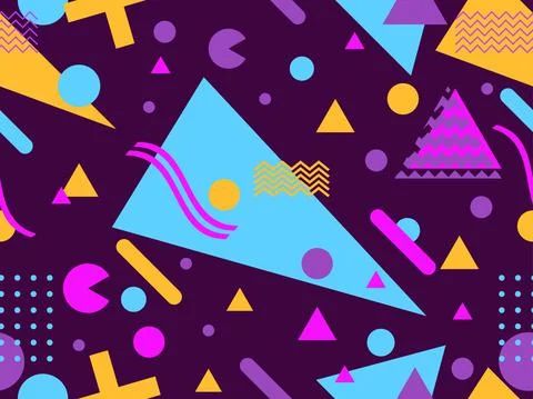 Geometric seamless pattern in 80s style. Background with colorful geometric s Illustrazione stock