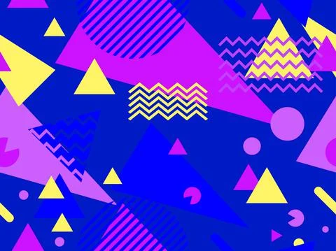 Geometric seamless pattern in 80s style. Background with colorful geometric s Stock Illustration