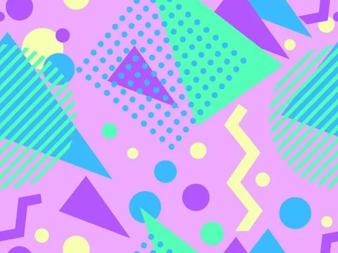 Geometric seamless pattern in 80s style. Background with colorful geometric s Stock Illustration