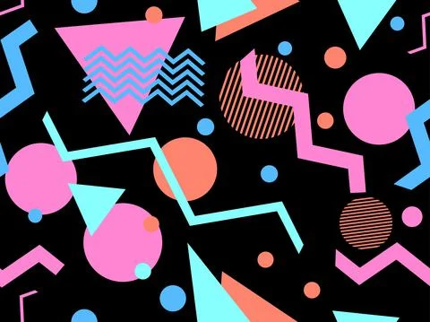 Geometric seamless pattern in 80s style. Background with colorful geometric s Stock Illustration