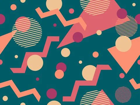 Geometric seamless pattern in 80s style. Background with colorful geometric s Stock Illustration