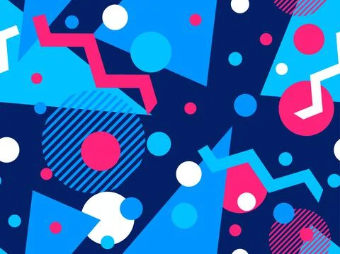 Geometric seamless pattern in 80s style. Background with colorful geometric s Stock Illustration