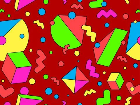 Geometric seamless pattern in 80s style. Colorful geometric pattern with is.. 스톡 일러스트