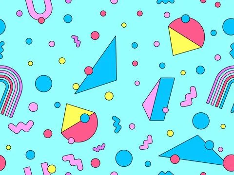 Geometric seamless pattern in 80s style. Colorful geometric pattern with is.. Illustrazione stock