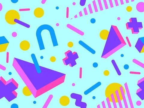 Geometric seamless pattern in 80s style. Colorful geometric pattern with is.. Illustrazione stock