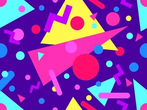 Geometric seamless pattern in 80s style. Colorful pattern with different ge.. Stock Illustration