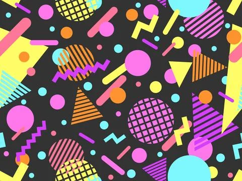Geometric seamless pattern in 80s style. Colorful pattern with different ge.. Stock Illustration