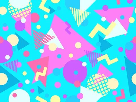 Geometric seamless pattern in 80s style. Colorful pattern with different ge.. Stock Illustration
