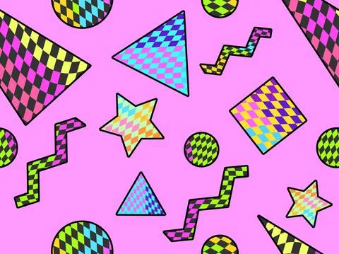 Geometric seamless pattern with abstract checkered pattern in 90s style. Dist Stock Illustration