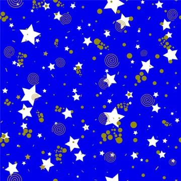 Geometric seamless pattern in abstract memphis style, gold circles, stars, sp Stock Illustration