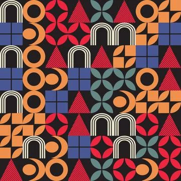 Geometric seamless pattern with abstract shapes in midcentury modern style イラスト素材