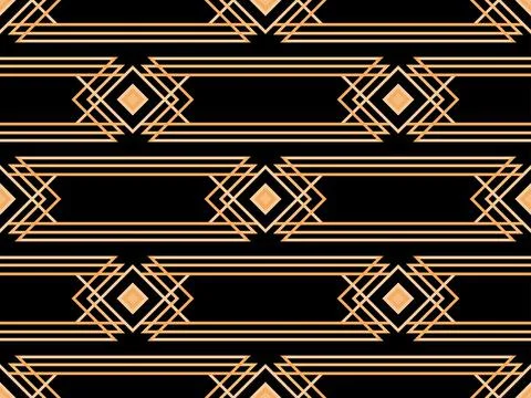 Geometric seamless pattern in art deco style. Golden lines pattern, vintage l Illustrazione stock