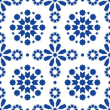 Geometric seamless pattern Azulejos tiles, Portuguese blue tile design Illustrazione stock
