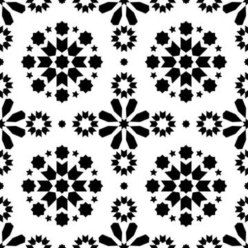 Geometric seamless pattern Azulejos tiles, Portuguese black tile design Stock Illustration