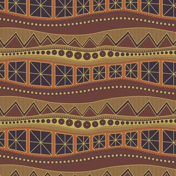 Geometric seamless pattern based on African ornaments in brown tones. Stock Illustration