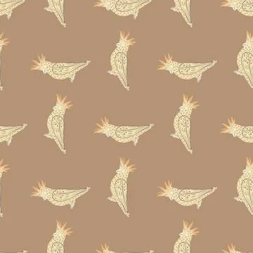 Geometric seamless pattern with beige parrot ornament. Light brown background Illustrazione stock