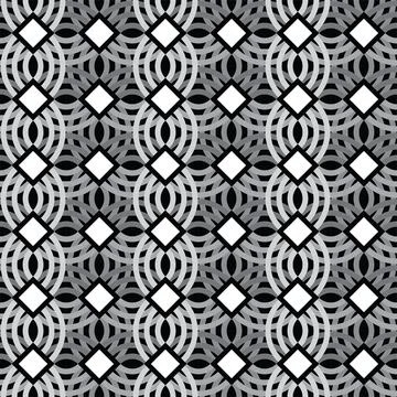 Geometric seamless pattern in black white colors. The semi-circles with squares. Stock Illustration
