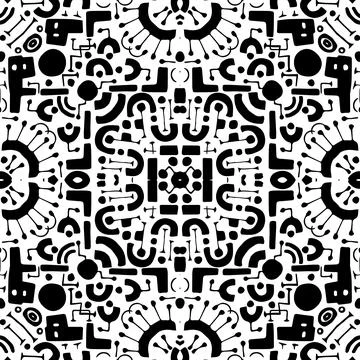 Geometric seamless pattern. Black white vector ethnic illustration on the white Stock Illustration