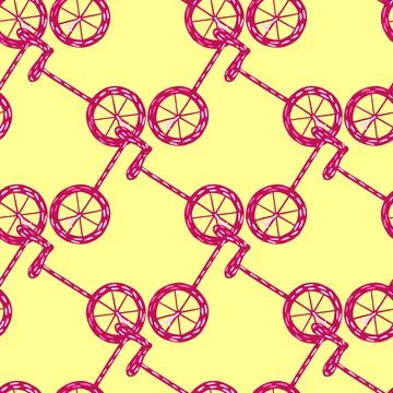 Geometric seamless pattern with bright pink bicycle silhouettes ornament. Lig Stock Illustration