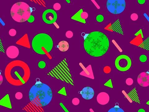 Geometric seamless pattern with Christmas balls. Christmas decorations and .. Stock Illustration