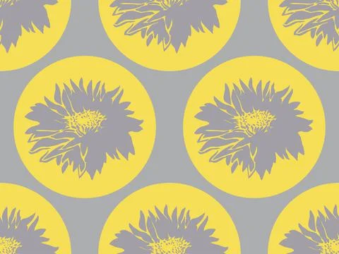 Geometric Seamless Pattern with Chrysanthemum Ultimate Gray on Yellow Stock Illustration
