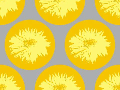 Geometric Seamless Pattern with Chrysanthemum Yellow Illuminating on Ultimate Stock Illustration