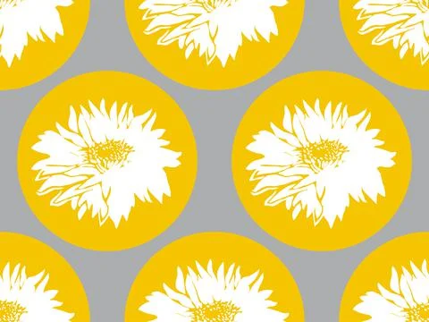 Geometric Seamless Pattern with Circle Forms and Chrysanthemum on Ultimate Gray Stock Illustration