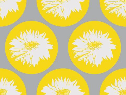 Geometric Seamless Pattern with Circle Forms with Silhouettes of Chrysanthemum. Stock Illustration