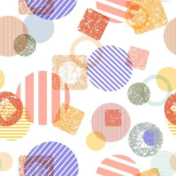 Geometric seamless pattern with circles and rings. Retro fashion 80s background Stock Illustration