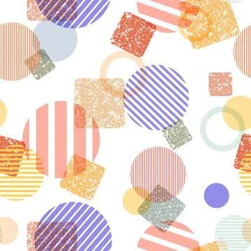 Geometric seamless pattern with circles and rings. Retro fashion 80s background Stock Illustration