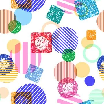 Geometric seamless pattern with circles and rings. Retro fashion 80s background Stock Illustration
