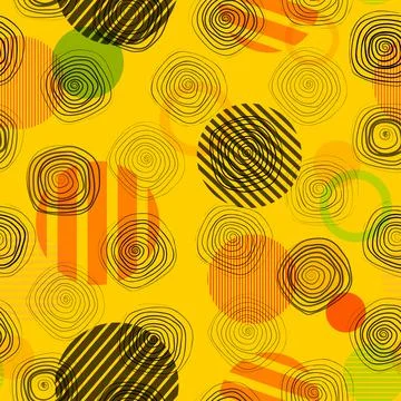 Geometric seamless pattern with circles and rings. Retro 80s background. Vector Illustrazione stock