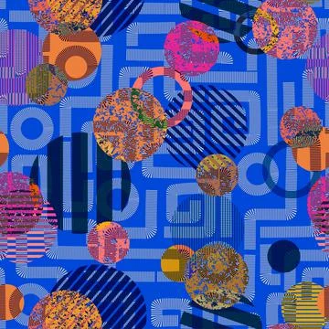 Geometric seamless pattern with circles and rings. Retro 80s background. Vector Illustrazione stock