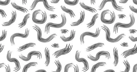 Geometric seamless pattern with circles, curved and wavy lines. Stock Illustration