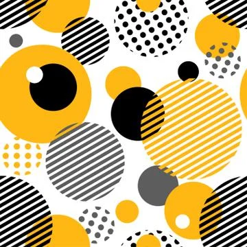Geometric seamless pattern with circles, stripes, dots. Stock Illustration