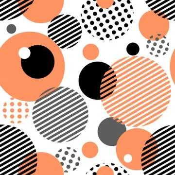 Geometric seamless pattern with circles, stripes, dots. Stock Illustration
