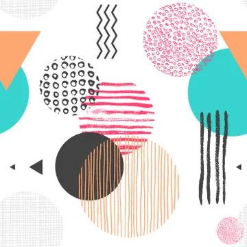 Geometric seamless pattern with circles, triangles and lines of different c.. Stock Illustration