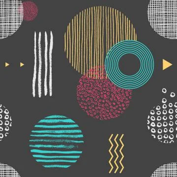 Geometric seamless pattern with circles, triangles and lines of different c.. Stock Illustration