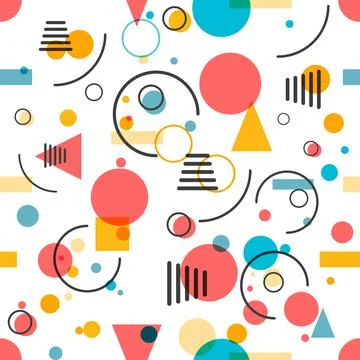 Geometric seamless pattern. Circles, triangles and lines. Vector retro design Stock Illustration