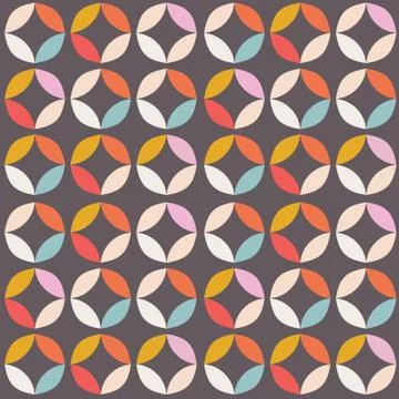 Geometric seamless pattern with colorful circles in retro design Stock Illustration
